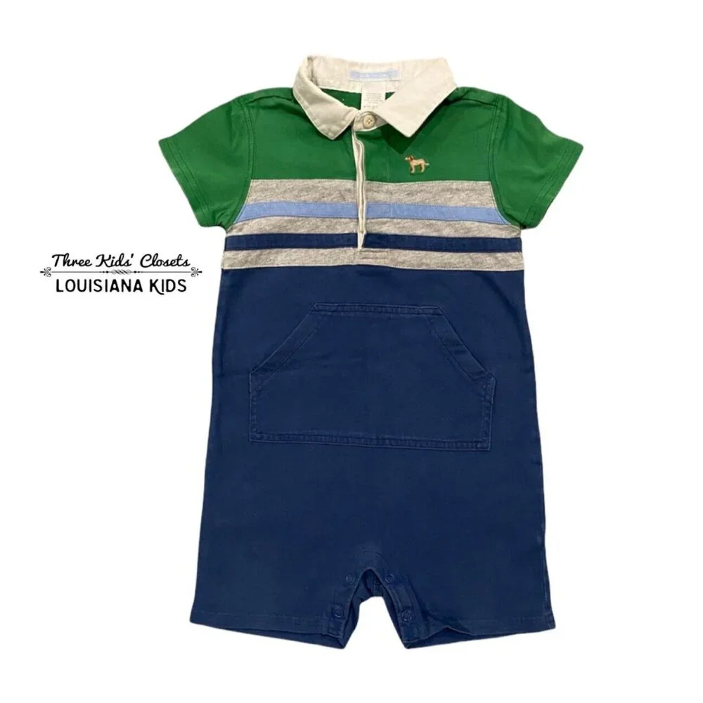 Janie & Jack 6-12m Striped Dog Polo Romper